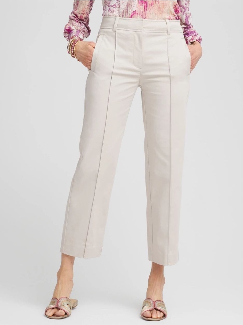 Chico's Straight-Leg Stretch Sateen Crop Pants Size 6